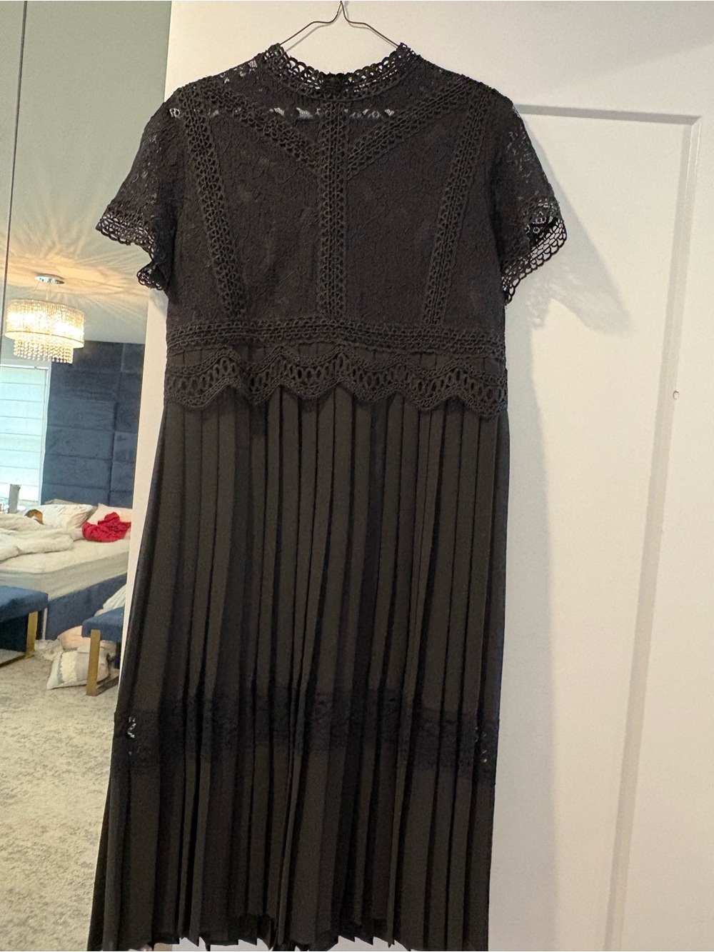 Zara Black Lace-Top Pleated Maxi Dress